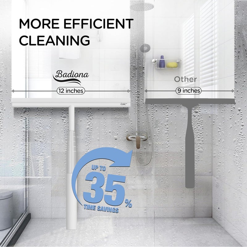 BADIONA Telescopic Shower Squeegee - with Suction Hook & up to 100 cm I Shower Squeegee for Glass Doors Cleaner squiggy for Tile and Walls Bathroom Squeeze for Door Long Handle - Image 3